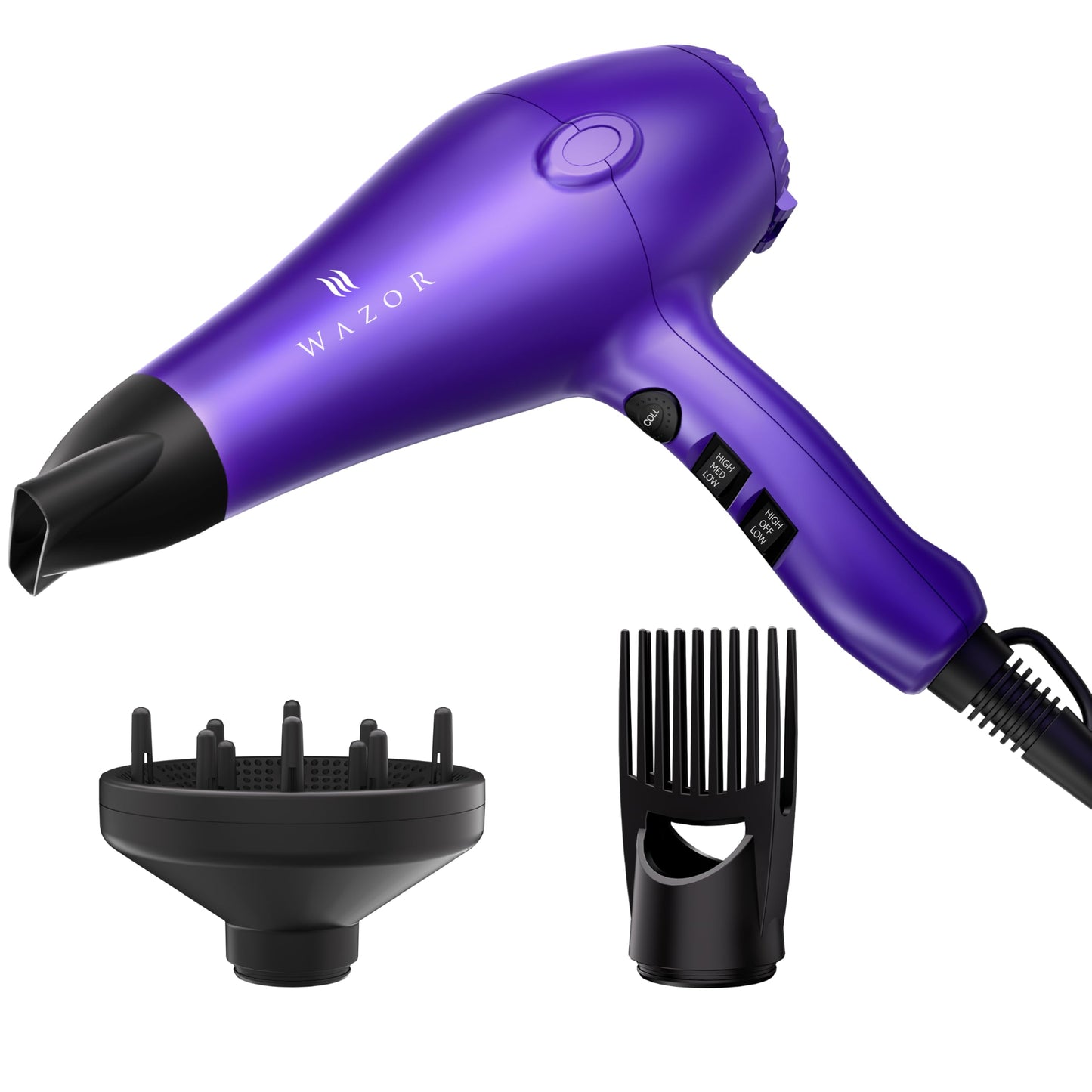 1875W Professional Hair Dryer, Lightweight & Quiet Ionic Blow Dryer, Tourmaline Ceramic Technology for Fast Drying with 2 Speeds & 3 Heat Settings, Damage-Free Shiny Hair, Cool Shot Button, Purple