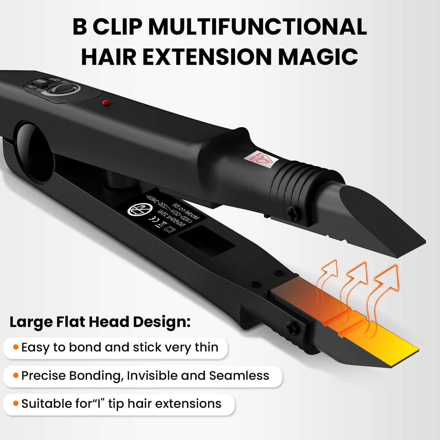 TopWigy Professional Hair Extensions Tool Hair Connector Fusion Heat Iron Connector Wand Temperature Adjustable Melting Tool with US Plug (Black B-tip)