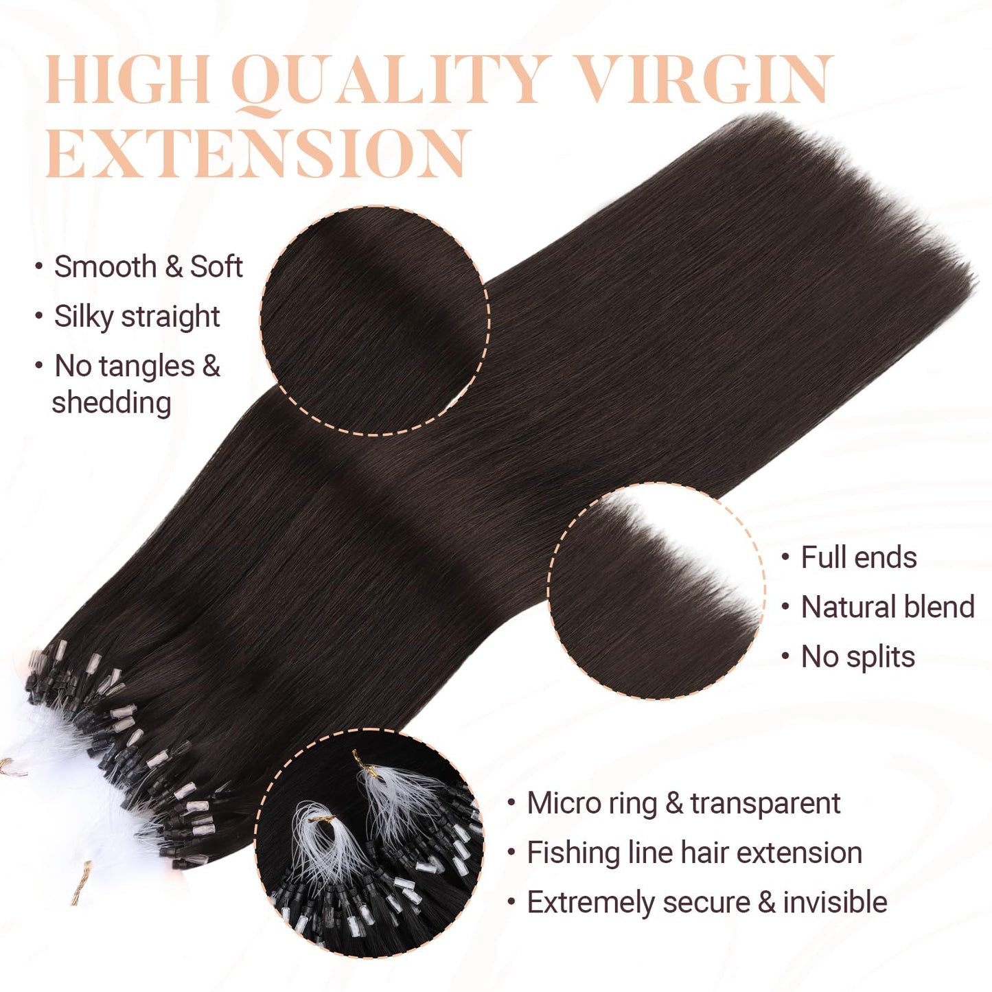 MAXITA Microlink Hair Extensions Human Hair Dark Brown Micro Bead Hair Extensions Real Human Hair, 50g/50 Strands/Pack, 18 In