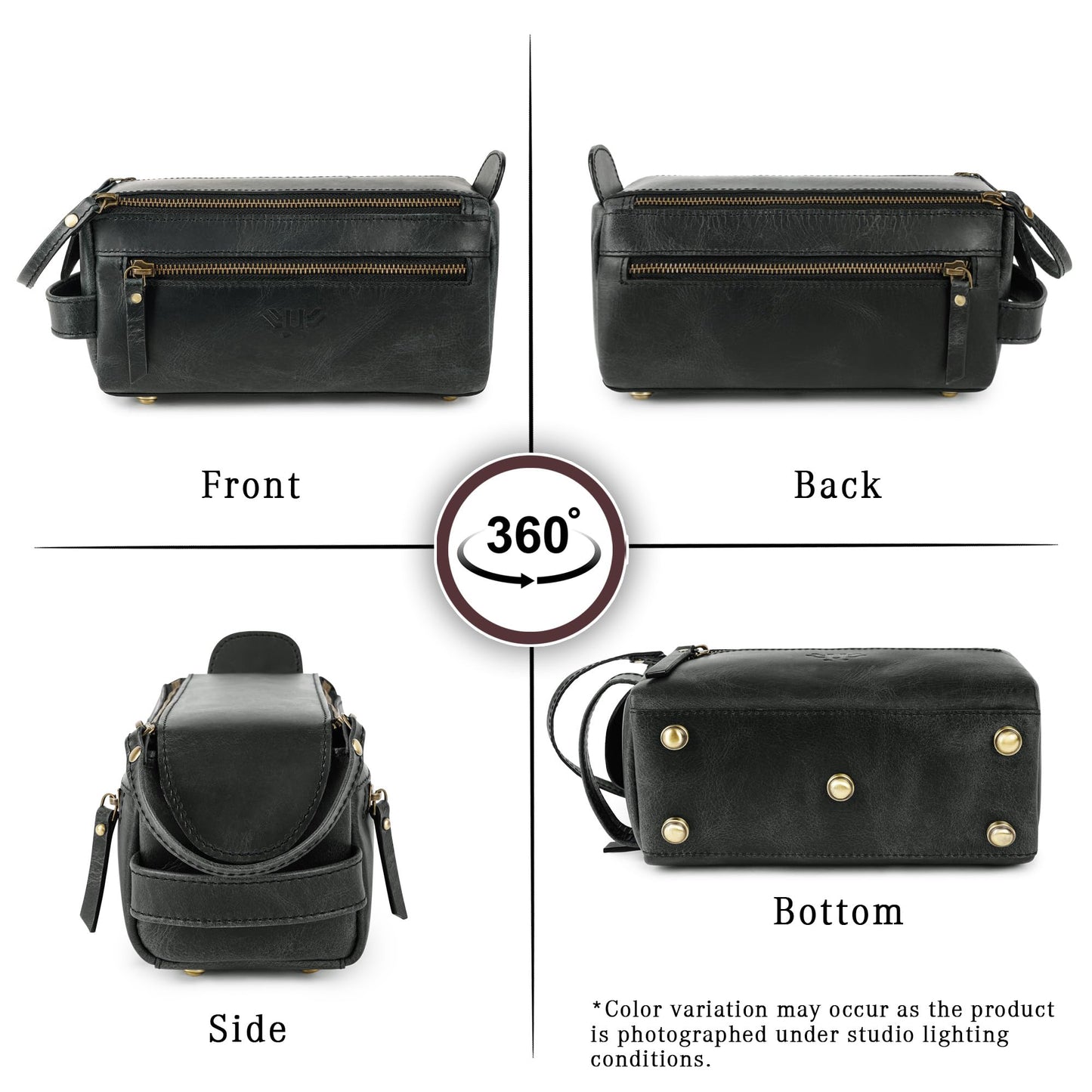 LushLuxeoria Premium Handmade Leather Toiletry Bags for Men and Women, Genuine Leather Dopp Kit and Shaving Bag for Men, Travel Cosmetic Bag for Women's and Men's, Zipper Pocket, Black