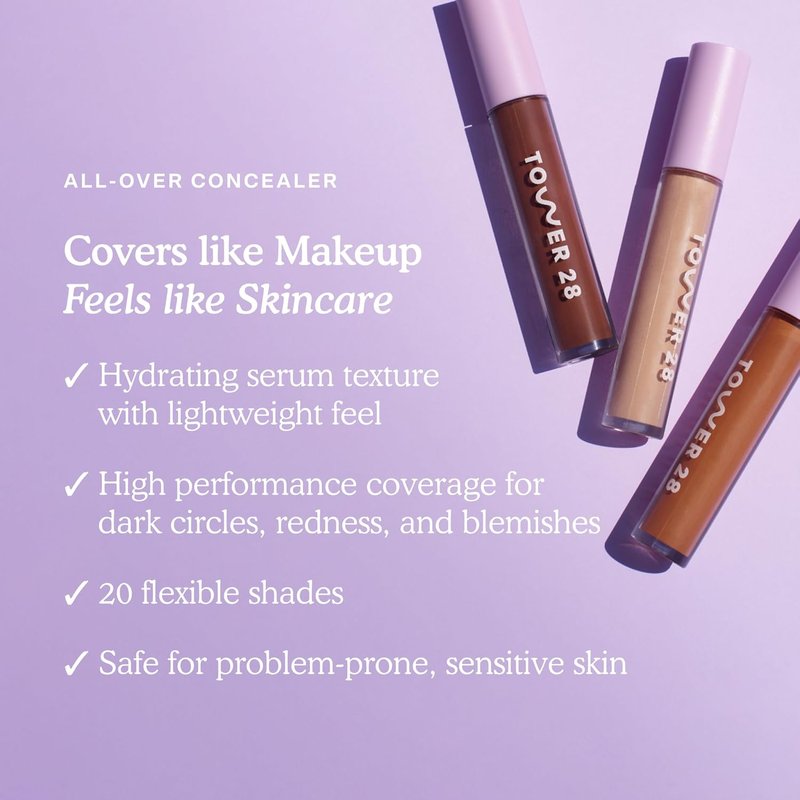 Tower 28 Swipe Serum Concealer - Hydrating Medium-Full Coverage Makeup | Infused with Hyaluronic Acid & Centella - 1.0 Fair/Neutral (0.22 oz)