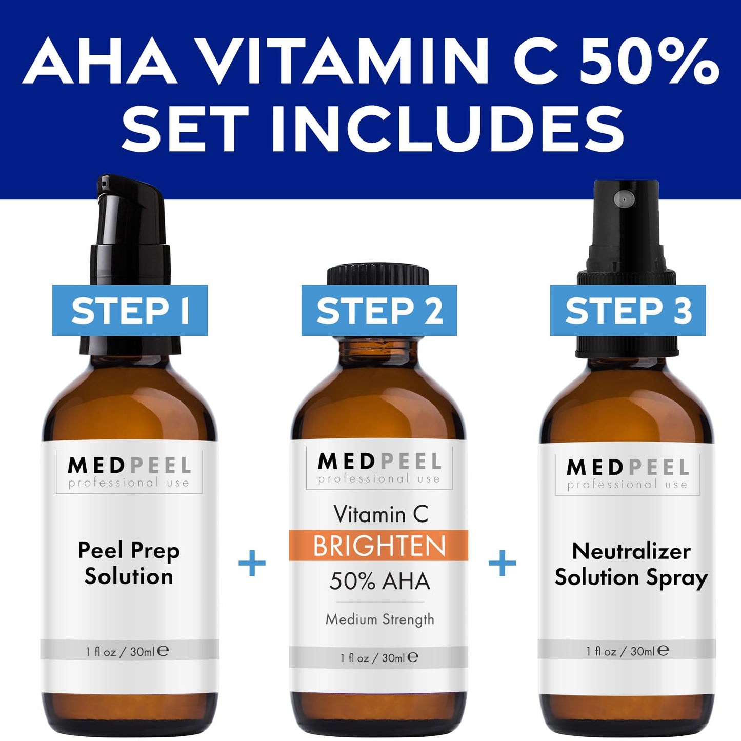 MedPeel AHA & Vitamin C Brightening Essential Peel Kit, Includes Peel, Prep, Neutralizer, Light Strength Professional Grade Chemical Face Peel for all Skin Types