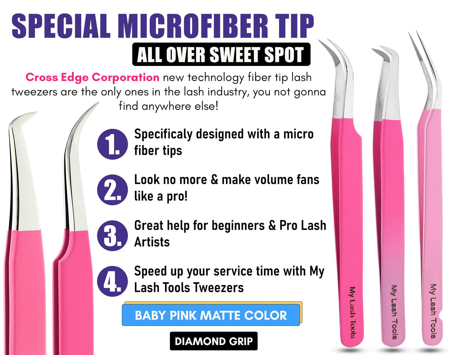 3pcs Micro Grip Lash Tweezers Set – Curved Classic, Boot Volume & Lightweight Isolation for Eyelash Extensions, Stainless Steel, Non-Slip, Professional Fiber Tip Tweezer Application Kit