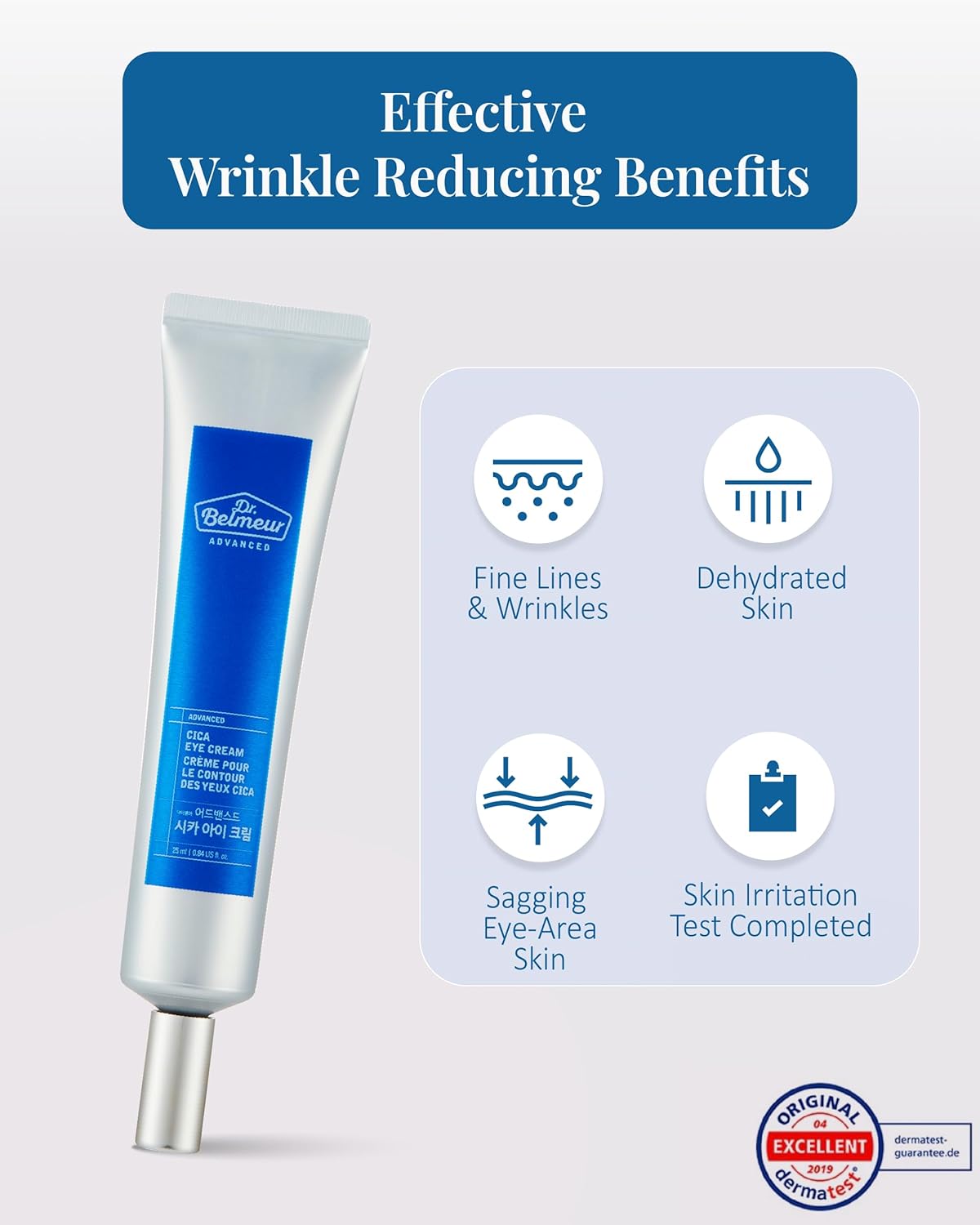 Dr. Belmeur Advanced CICA Eye Cream - Gentle Care for Delicate Skin | 0.9 Fl Oz | Ceramide & Centella Asiatica