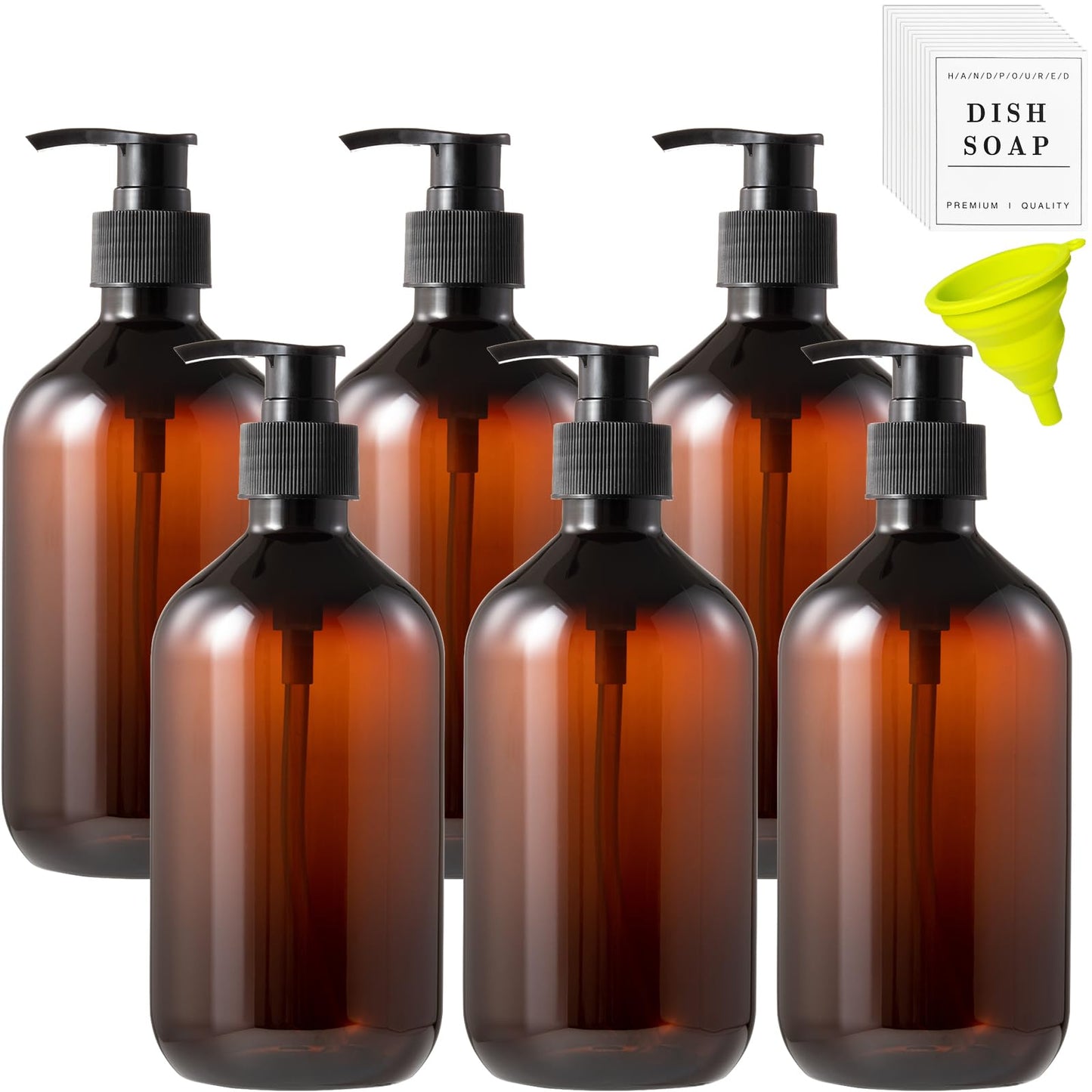 Amorettise 6 Pack Shampoo and Conditioner Dispenser Bottles, 4 Pack 22 Oz & 2 Pack 8 Oz Refillable Square Plastic Pump Bottles for Dispensing Lotions, Shampoo, Conditioner, and Body Wash (Black)