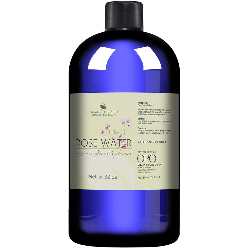 Rose Hydrosol Water - 32 oz - Pure Rose Hydrosol – Hydrating Face Toner Rose Water for Skin and Hair, Linen Spray for Sheets, Room Freshener, Body Spray By Organic Pure Oil - Packaging May Vary