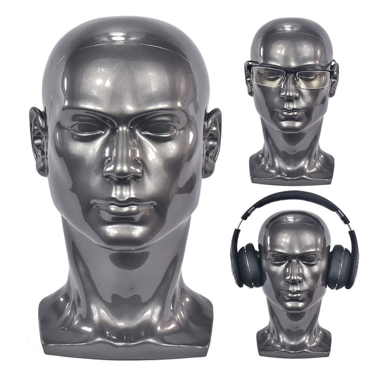 FanLin Male Mannequin Head Professional Manikin Head for Display Wigs Hats Headphone Mask Sunglasses Jewelry and Scravat Display Stand (Bright Gray)