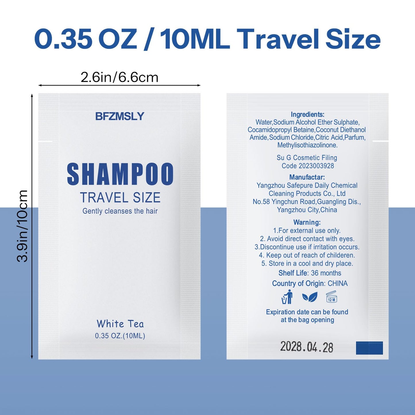 BFZMSLY 200 Pack Travel Size Shampoo Packets Bulk (0.35oz, White Tea Scent) – Mini Individual Pack TSA Approved Toiletries for Travel, Gym & On-the-Go Hair Care