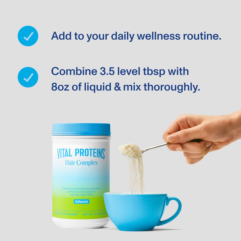 Vital Proteins Collagen Peptides + Biotin 10000mcg Hair Complex, Hair Growth Supplement - Clinically Studied Lustriva to Promote Thicker Fuller Hair, 20g Unflavored Collagen for Women 11.4oz Powder