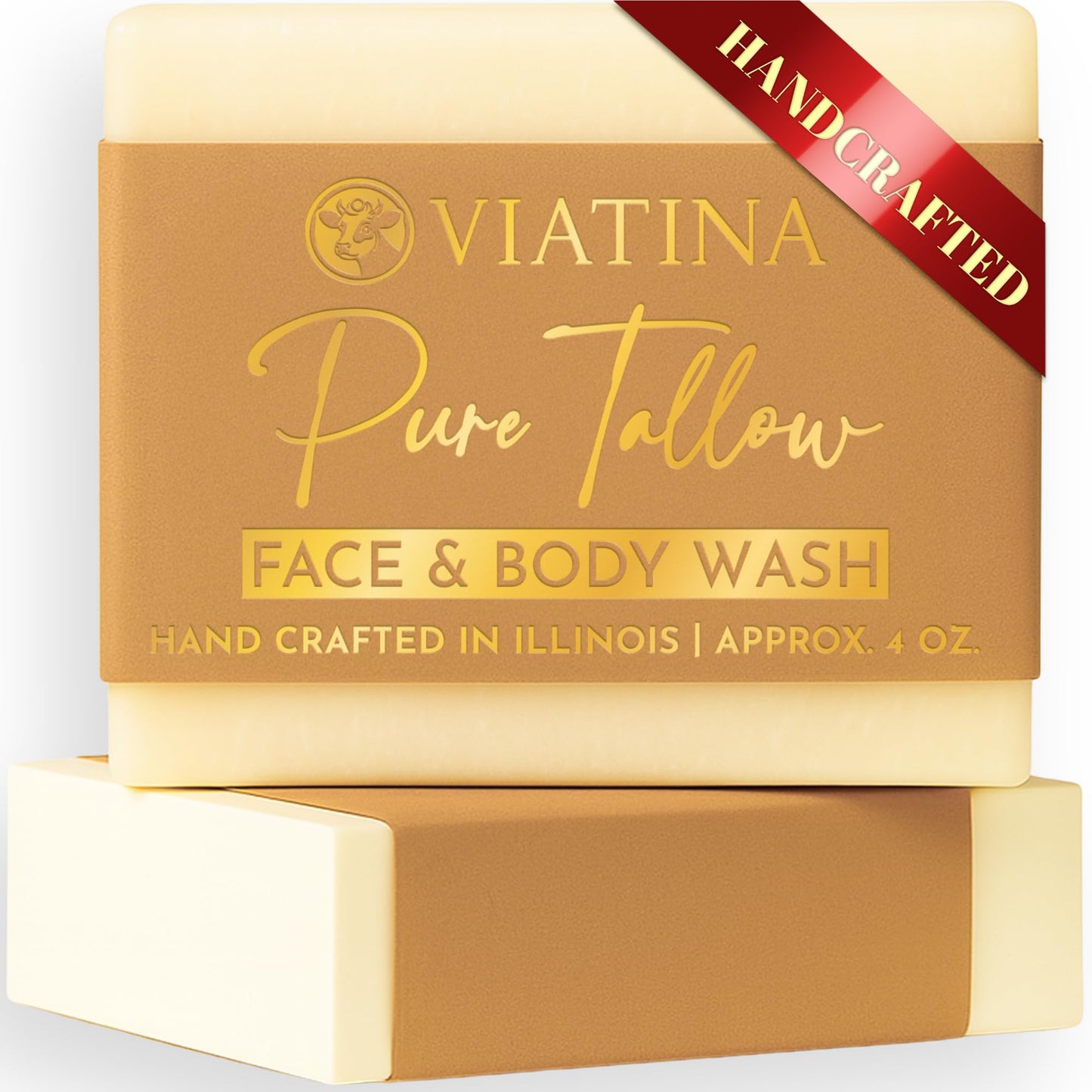 Viatina Beef Tallow Soap Bar - All Natural Grass Fed Beef Tallow - No artificial fragrances - Handcrafted in Illinois - 3 Pack