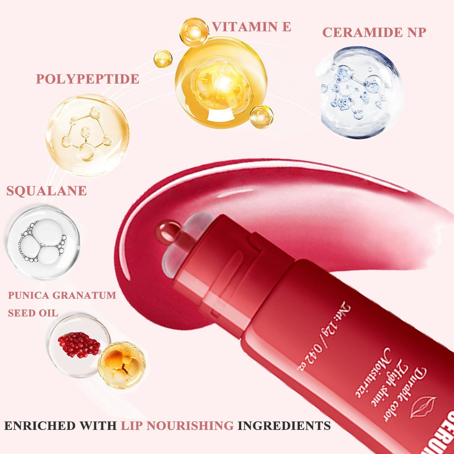 Tinted Lip Serum, High Shine Hydrating Lip Serum with Pluming Polypeptides, Glossy Finish (#3 Peachy Cora)
