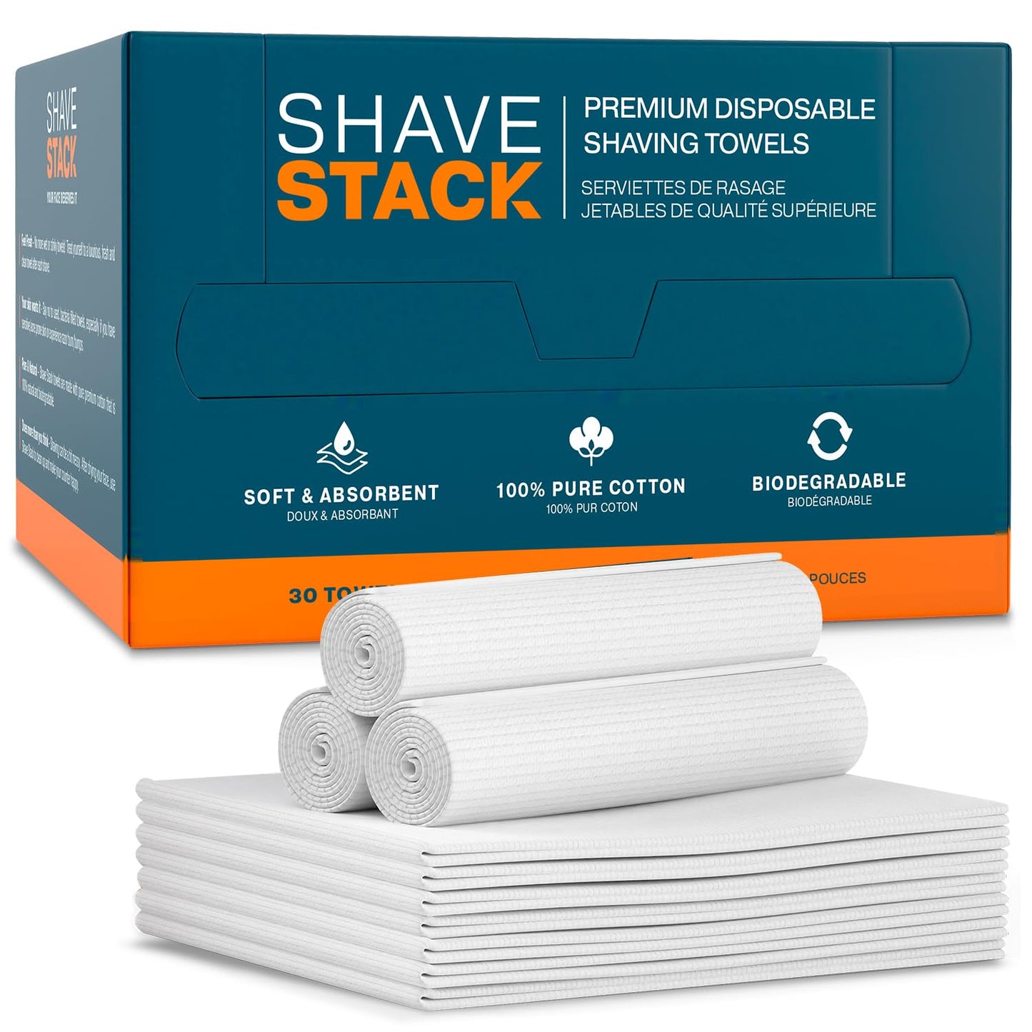SHAVE STACK 100% Cotton Shaving Towels for Men - 90 Ct, 12 x 10” - Super Soft Face Towel for Drying Face, Disposable Dry Wipes & Wash Cloths in One, Ideal Shaving Kit Accessory & Barber Supplies