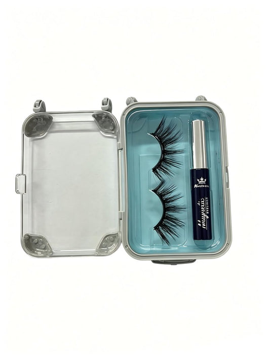 Amzmam Magnetic Eyelashes Natural Look,Magnetic Eyelashes and Eyeliner Kit,Natural Magnetic Lashes,Waterproof, Long Lasting, Easy Apply. (Black-12)