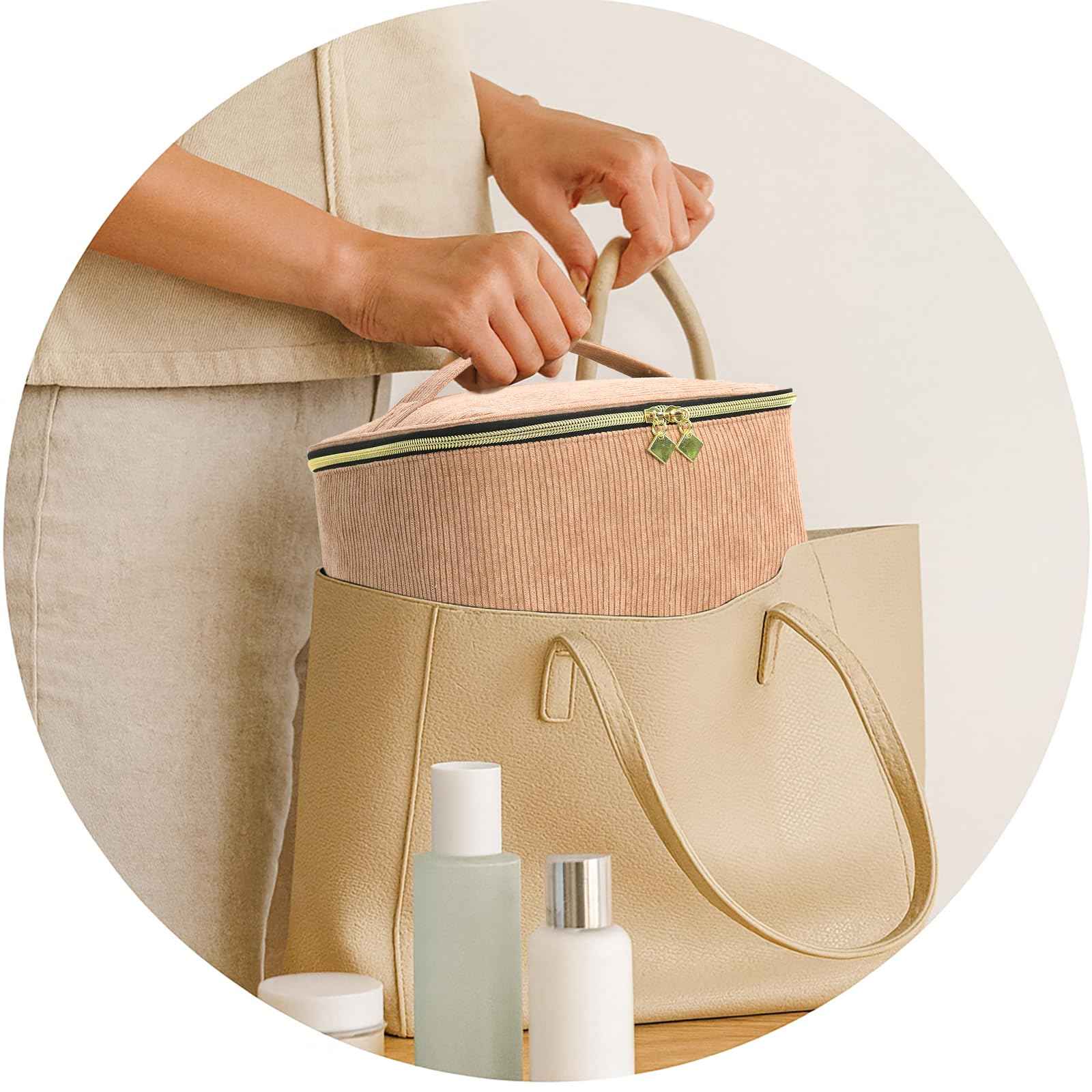 Apxouans Nail Polish Organizer Bag Nail Kit Organizer Holds 30 Bottles and 1 Nail Lamp Double-layer Nail Polish Carrying Case Nail Art Tote Bag Brown