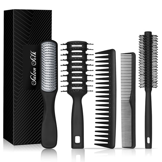SalonSilk Hair Brush for Men, 5PCS Men Hair Brush & Styling Comb Set, Professional Barber Tools for All Hair Types, Perfect for Styling, Grooming, and Detangling