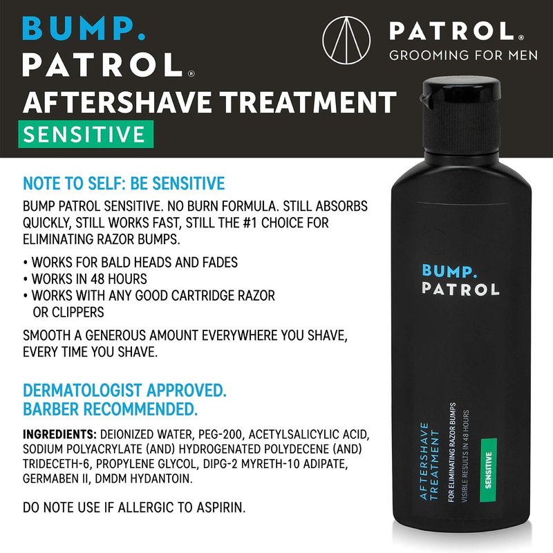 Bump Patrol Sensitive Strength Aftershave Treatment Serum – Razor Bump Stopper and Ingrown Hair Treatment for Men and Women, Alcohol Free Ingrown Hair Serum for Sensitive Skin 2 oz (Pack of 2)