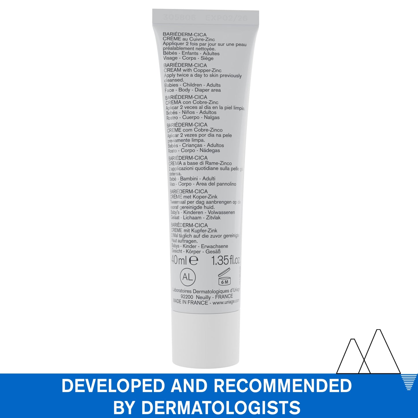 Uriage Bariéderm-CICA Multi-Purpose Restoring Cream with Copper-Zinc & D-Panthenol, Enhances Skin Repair, For All Ages & Skin Types, Fragrance-Free