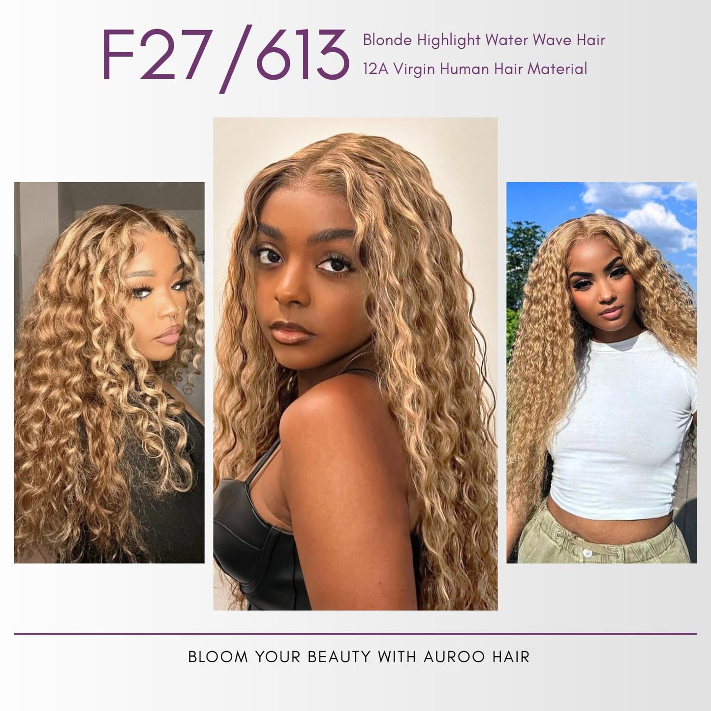 Ombre Blonde Human Hair Water Wave Bundle - 13A Grade, 12 Inch Wet & Wavy Curly Weave