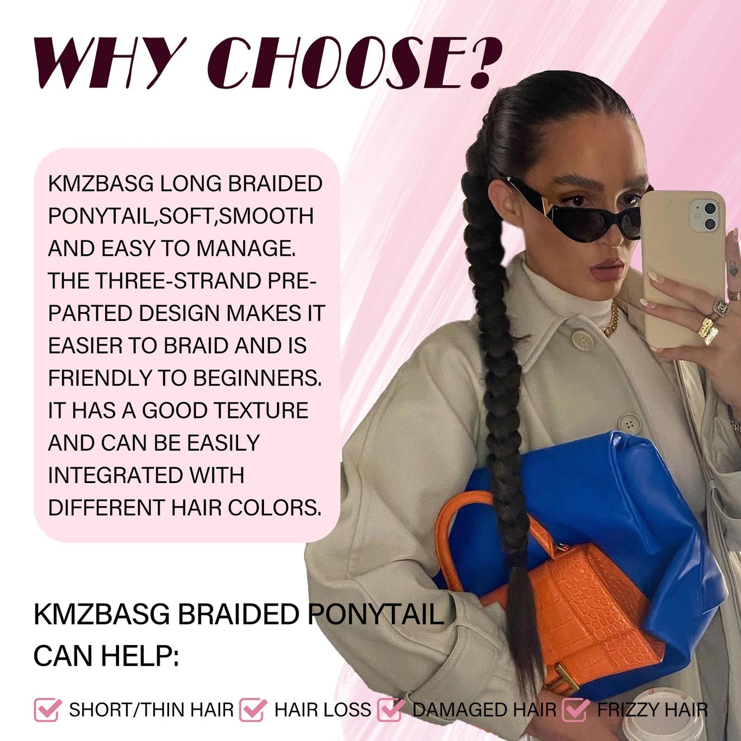 Generic 2PCS Long Braid Ponytail Extension, 34 Inches