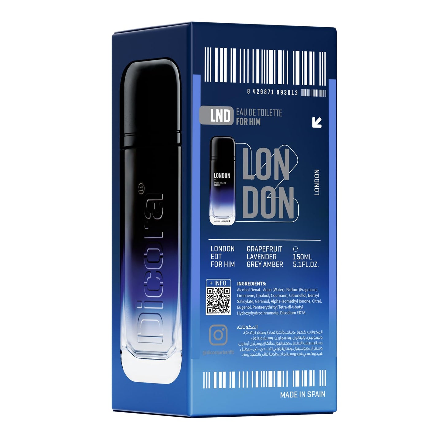 Dicora Urban Fit London Cologne for Men - Notes of Grapefruit, Sea Notes, Lavender, Laurel Leaves, White Moss, and Grey Amber - 5.07 oz EDT Spray