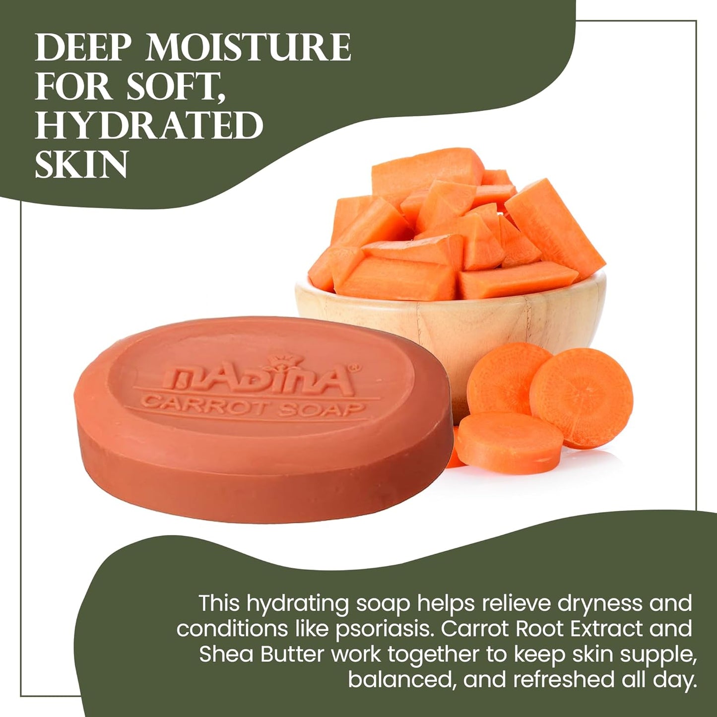 Carrot Soap Bar - Moisturizing Carrot Seed Oil & Shea Butter | Anti-Aging, Vegetable-Based, 6 Pack (3.5 oz Each)