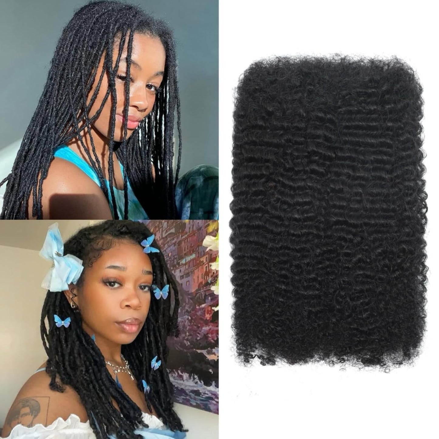 Afro Kinky-Curly Human Hair Bundles - 50g Braiding Extensions for Mini Twists & Dreadlocks | 1B, 16 Inch