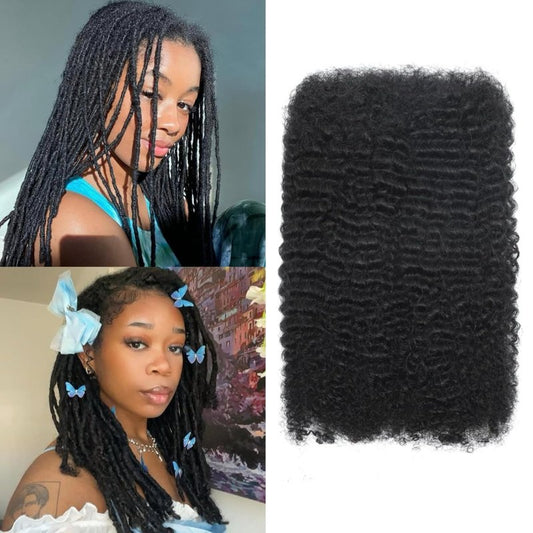 Afro Kinky-Curly Human Hair Bundles - 50g Braiding Extensions for Mini Twists & Dreadlocks | 1B, 16 Inch