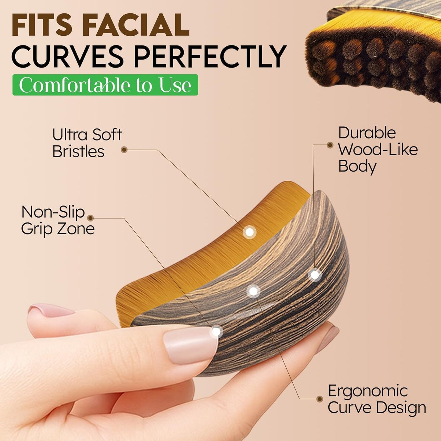 Fvaql Dry Brushing Face Brush, Lymphatic Contour Face Brush, Chin & Jawline Sculpting, Lymphatic Drainage Massager for Face, Ergonomically Designed to Fit The Skin Precisely (3PCS)