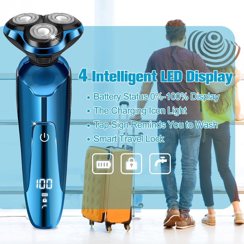 Electric Razor for Men, 3-in-1 Shaver with Floating Blades for Nose Hair &Sideburns,Replacement Blades, Pop-up Trimmer, IPX7 Waterproof, Travel Lock, Wet & Dry Use, Face Shaving Grooming Travel Kit