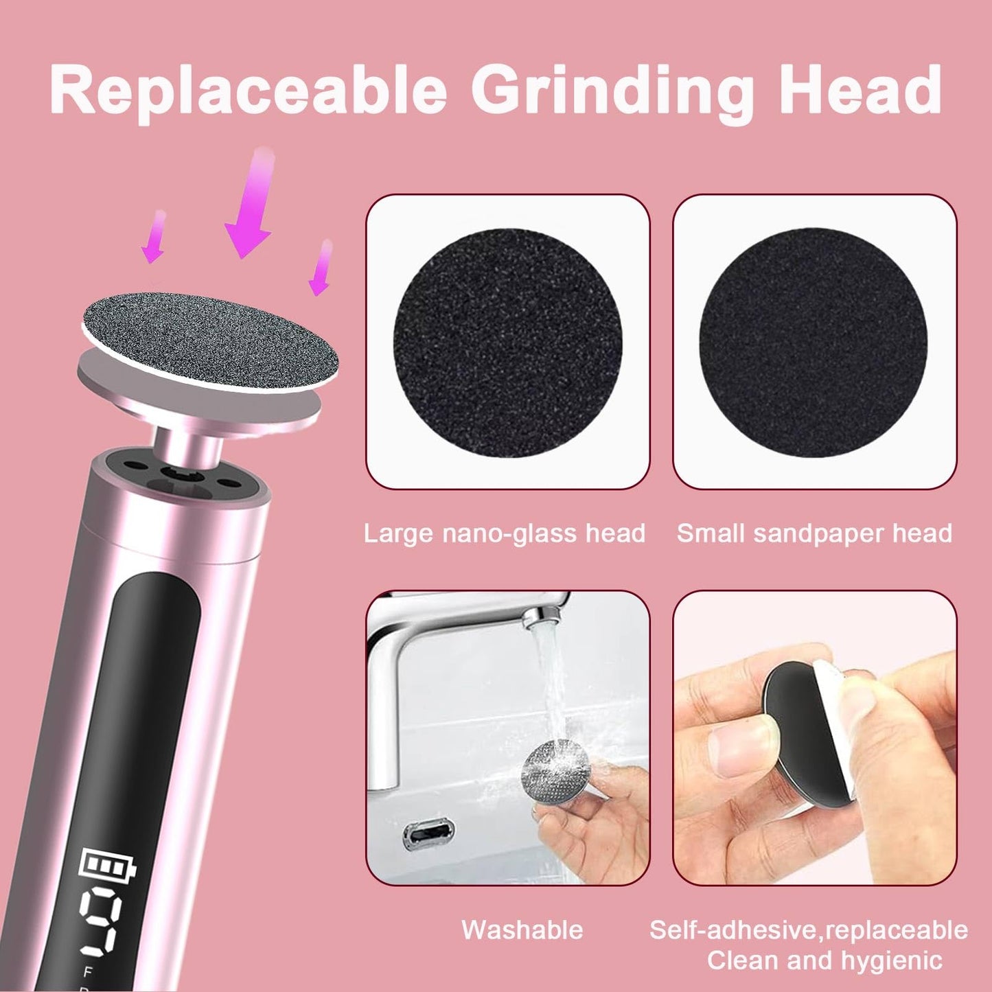 2 in 1 Electric Foot Callus Remover - with Nail Drill File, Aluminum Alloy, 11000RPM, 9 Speeds, with Digital Display, 10 Grinding Heads & 20pcs Sandpaper Discs,Cordless Rechargeable (Pink)