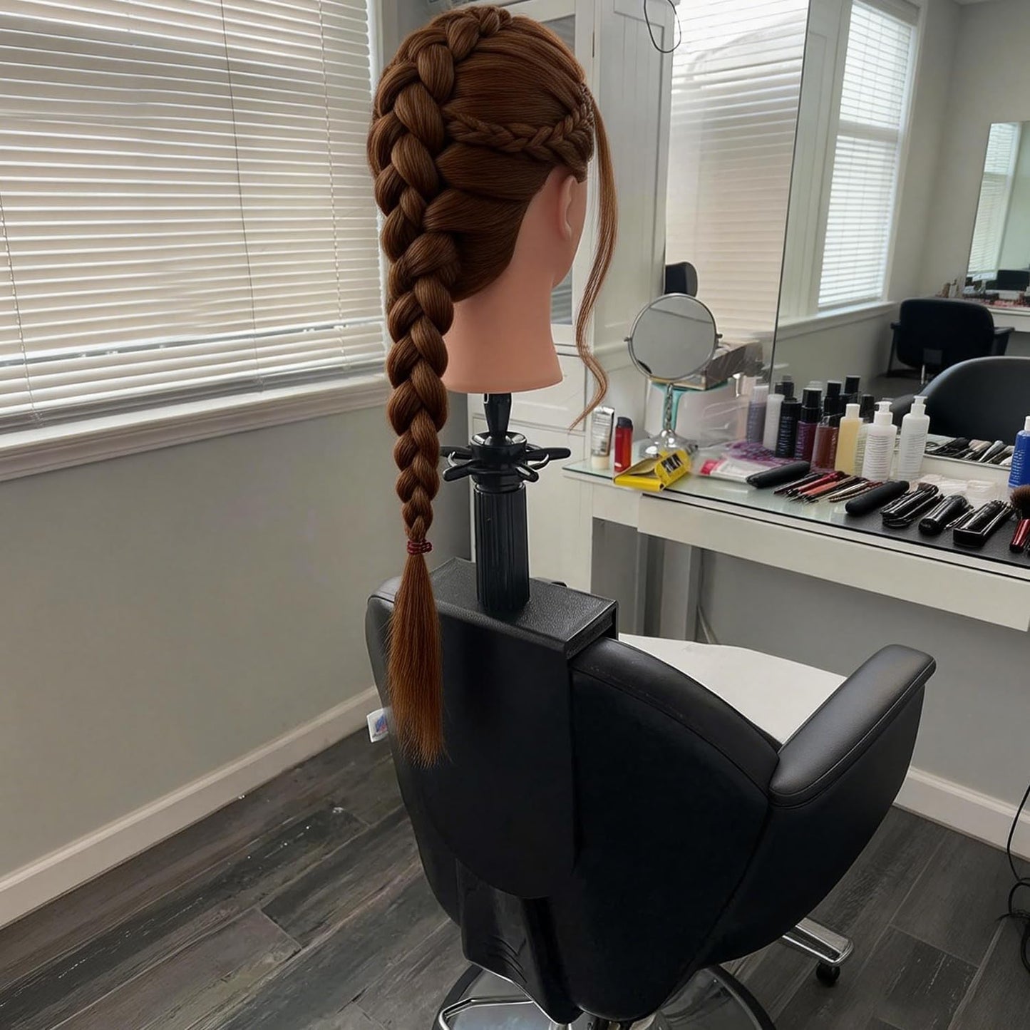poipoilu Mannequin Clamp Stand for Chair, Mannequin Head stand for Hairdresser Practice Braiding Hair Styling with Clamp stand (1 Pack)