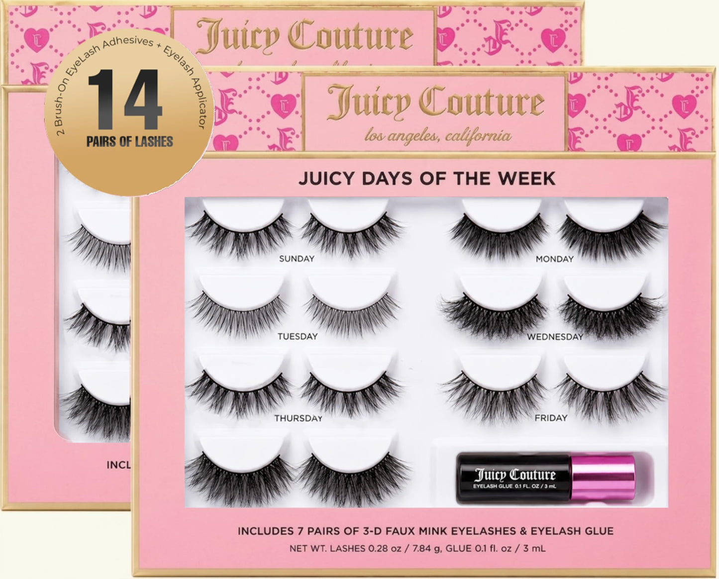 Juicy Couture Faux Mink Eyelashes Variety Pack, 14 Pairs with Glue and Applicator