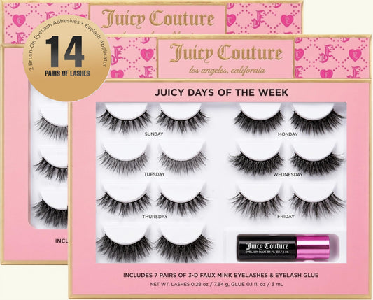Juicy Couture Faux Mink Eyelashes Variety Pack, 14 Pairs with Glue and Applicator