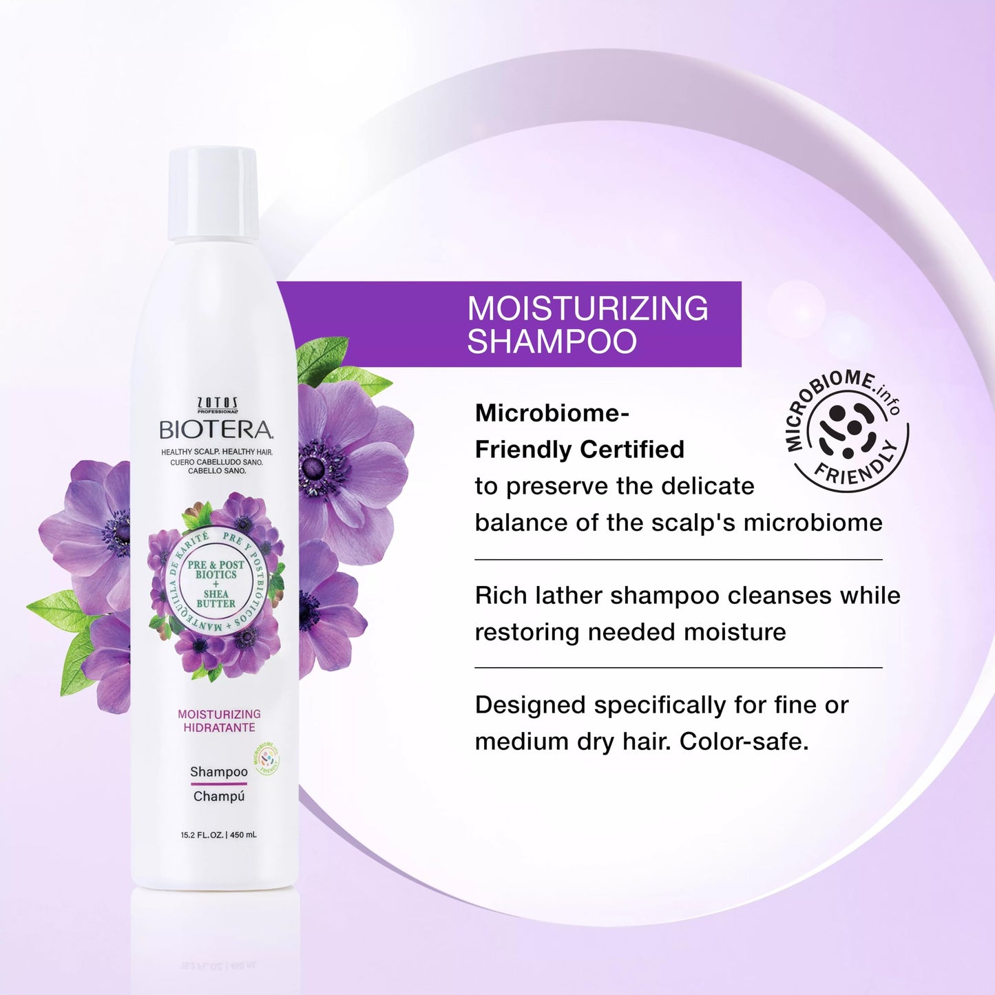 Biotera Moisturizing Shampoo for Dry, Fine Hair - Lightweight Hydration with Coconut & Shea Butter, Restores & Nourishes Moisture, Enhances Shine & Softness, Color-Safe, Vegan, 32 Fl Oz