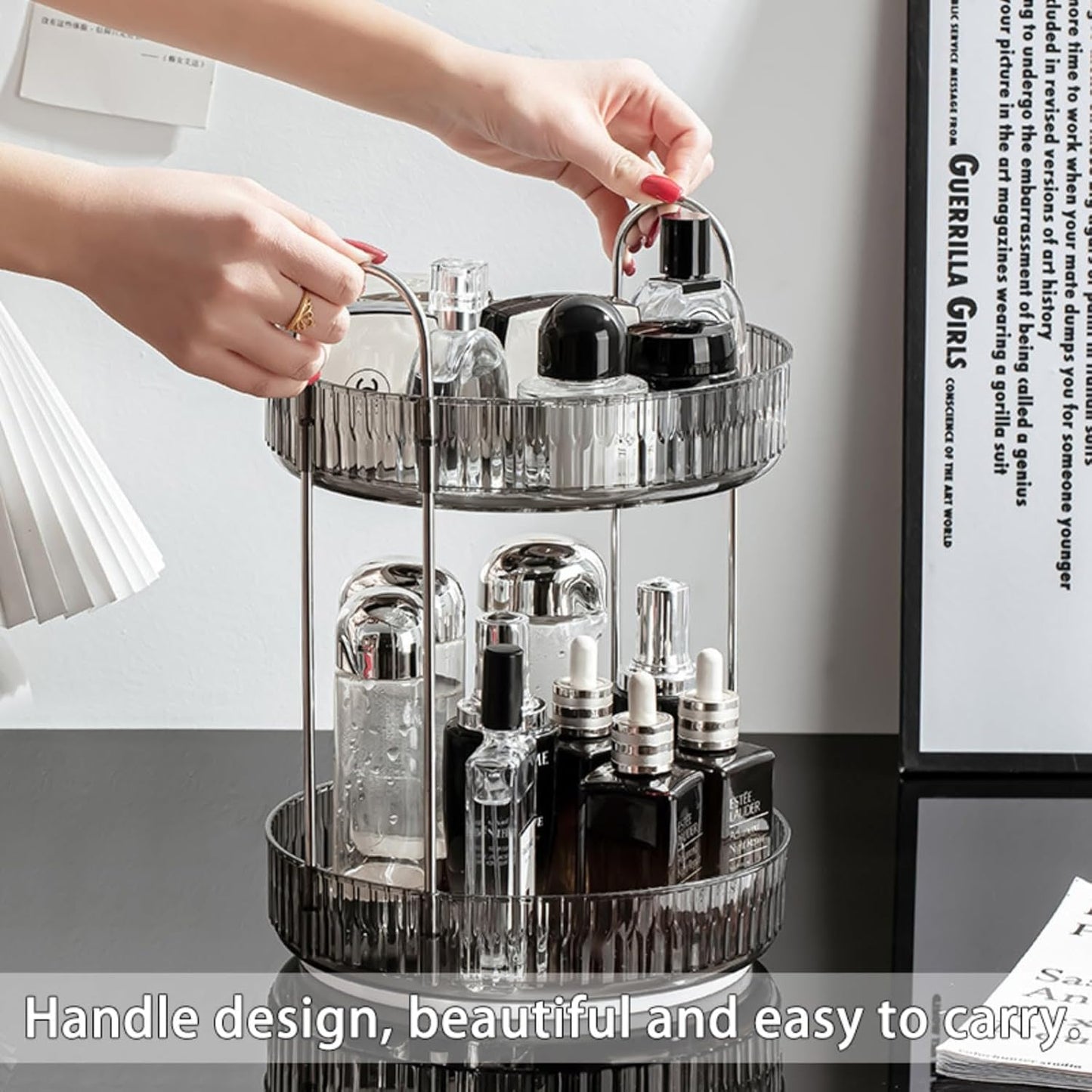 Transparent Rotating Storage Rack - Modern Multifunctional Double-Layer Organizer for Skin Care Products | Large Capacity, Dust-Proof