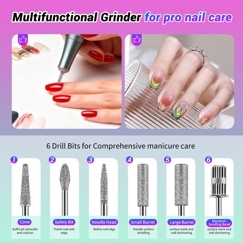 JEWHITENY Portable Nail Drill SG717 Electric Nail File,45000RPM Professional Rechargeable Nail E-File Machine for Acrylic Gel Nails,Remove Nail Gel Polish(Purple)