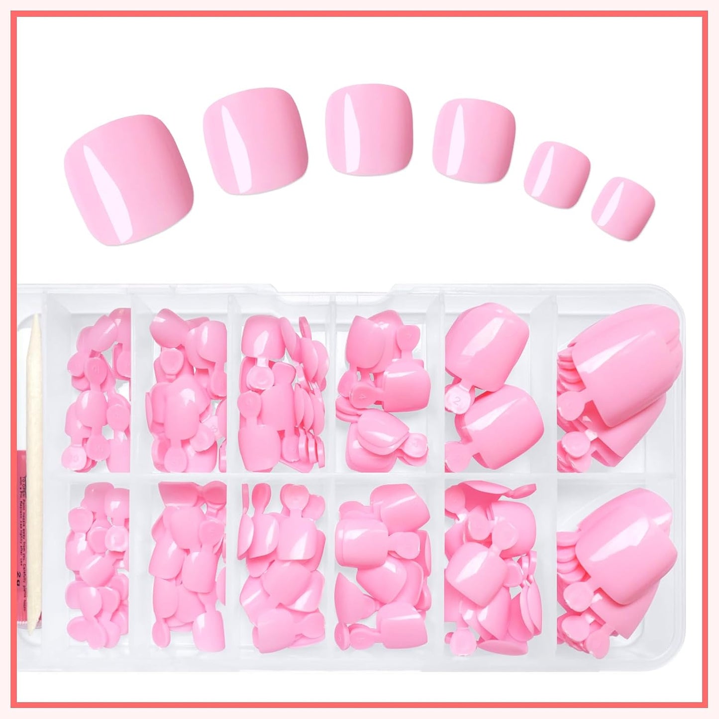 Press On Toenails for Women - 168pc Pink Acrylic Fake Toenails with Adhesive Tabs | Short Square Design