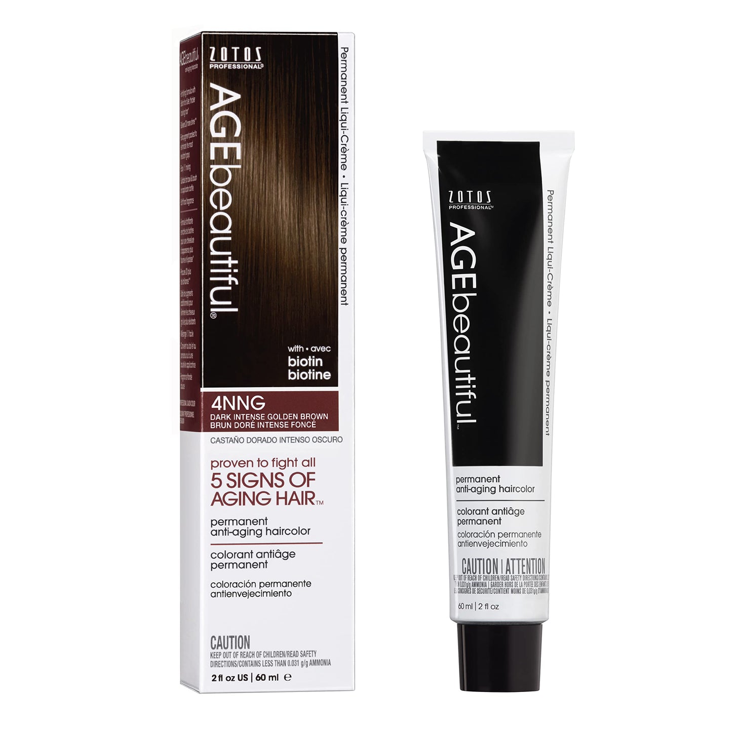 AGE beautiful Permanent Hair Dye 4NNG Dark Intense Golden Brown - Golden Brown Hair Color Cream with 100% Gray Coverage, Anti-Aging Biotin Formula for Thicker, Fuller Hair, Salon Quality