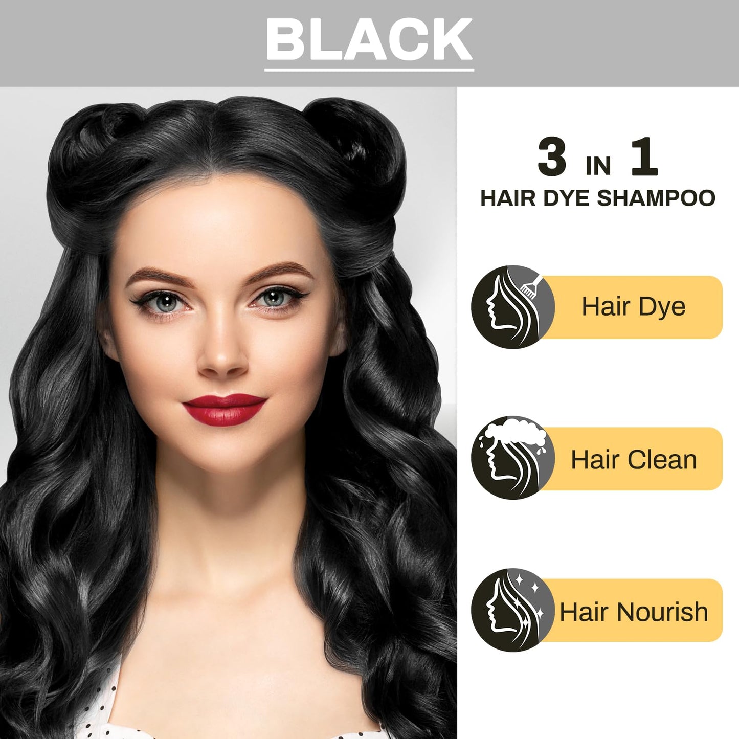 MEIDU Black Hair Dye Shampoo 3 in 1 for Gray Hair, Black Hair Dye for Women Men, Hair Color for Women Herbal Ingredients Natural (500ml,16.9oz) (Black)