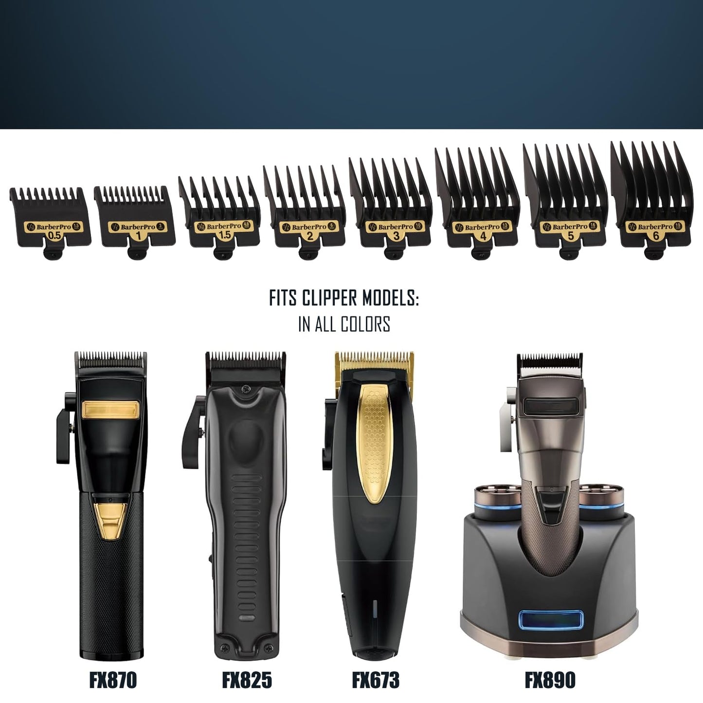 8PACK Premium Clipper Guards Compatible with BaByliss Barberology FX825, FX870, FX880, and FX673, Trimmer Replacement Guards for Babyliss Clippers, Black