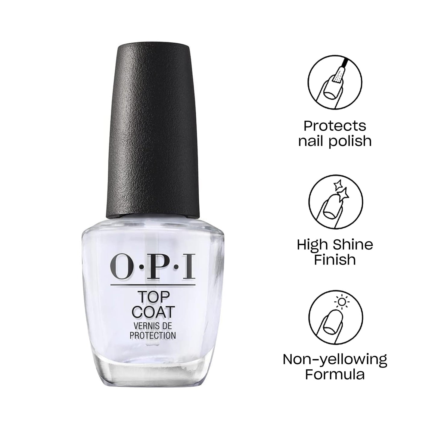 Bundle of OPI Nail Lacquer, Funny Bunny, White Nail Polish, 0.5 fl oz + OPI Top Coat, Protective High Gloss Shine Nail Polish Top Coat, 0.5 fl oz