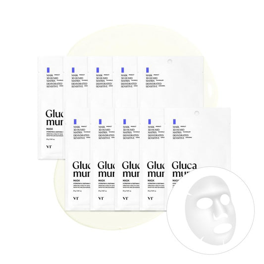VT COSMETICS Glucamune Mask, Hydrating Vegan Sheet Mask for Face, Hypoallergenic, Fragrance-Free, for Dry & Sensitive Skin, Beta-Glucan, Glucosamine, Glass Skin Glow, Korean Skincare (10 pcs)