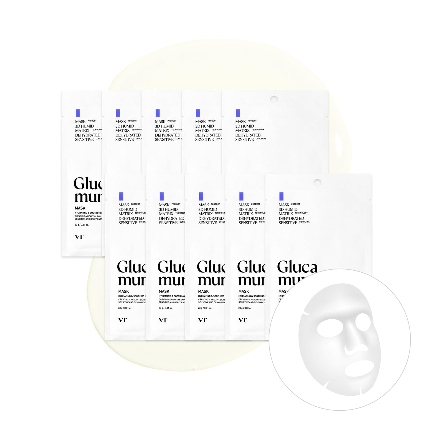 VT COSMETICS Glucamune Mask, Hydrating Vegan Sheet Mask for Face, Hypoallergenic, Fragrance-Free, for Dry & Sensitive Skin, Beta-Glucan, Glucosamine, Glass Skin Glow, Korean Skincare (10 pcs)