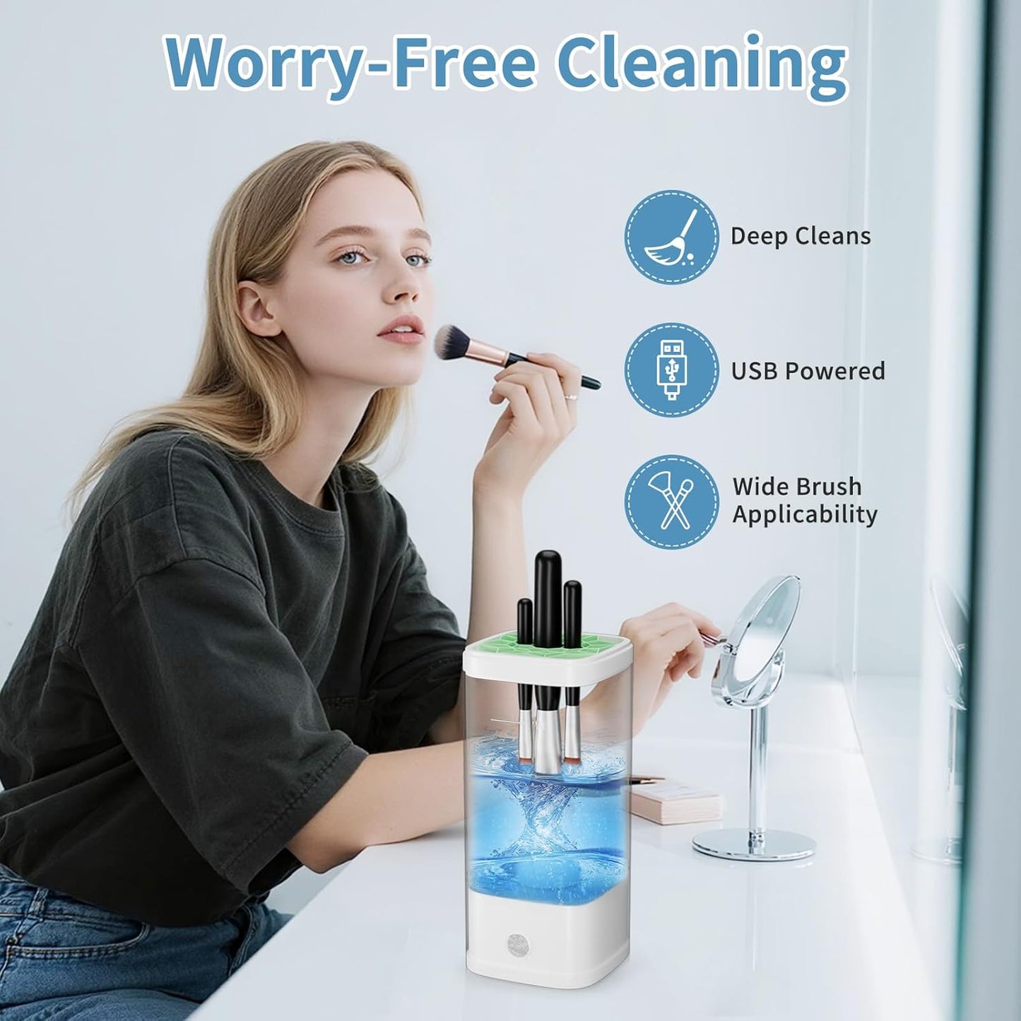 Electric Makeup Brush Cleaner - 9000 RPM Automatic Cleaning Machine | Waterproof for Brushes & Sponges