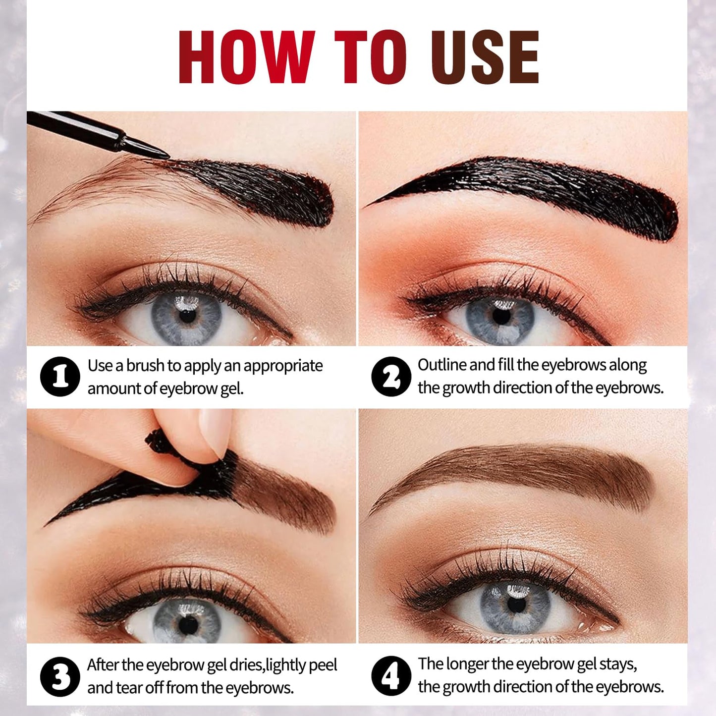 JUAAZIN Espresso Peel Off Brow Tinting Gel with Tweezer - Long-Lasting Tattoo Eyebrow Dye, Waterproof Sweatproof Smudge-Proof Transfer-Resistant Brow Filler Gel, Multi-Day Wear At-Home Brow Tint 04#
