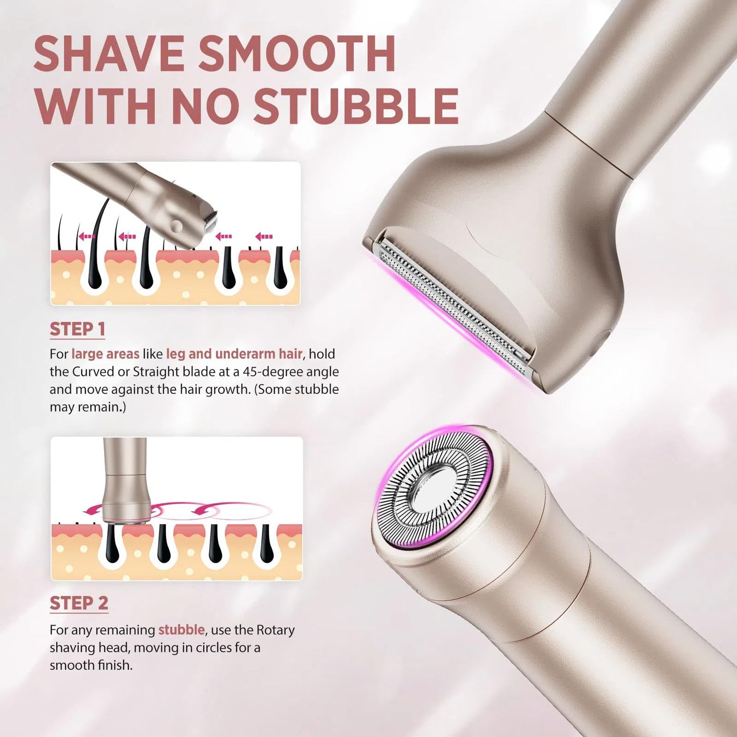 Orchrose Electric Razor for Women 2-in-1: Painless Rechargeable Shaver for Face Legs Underarms and Bikini Area – Travel Lock (Peach Gold)