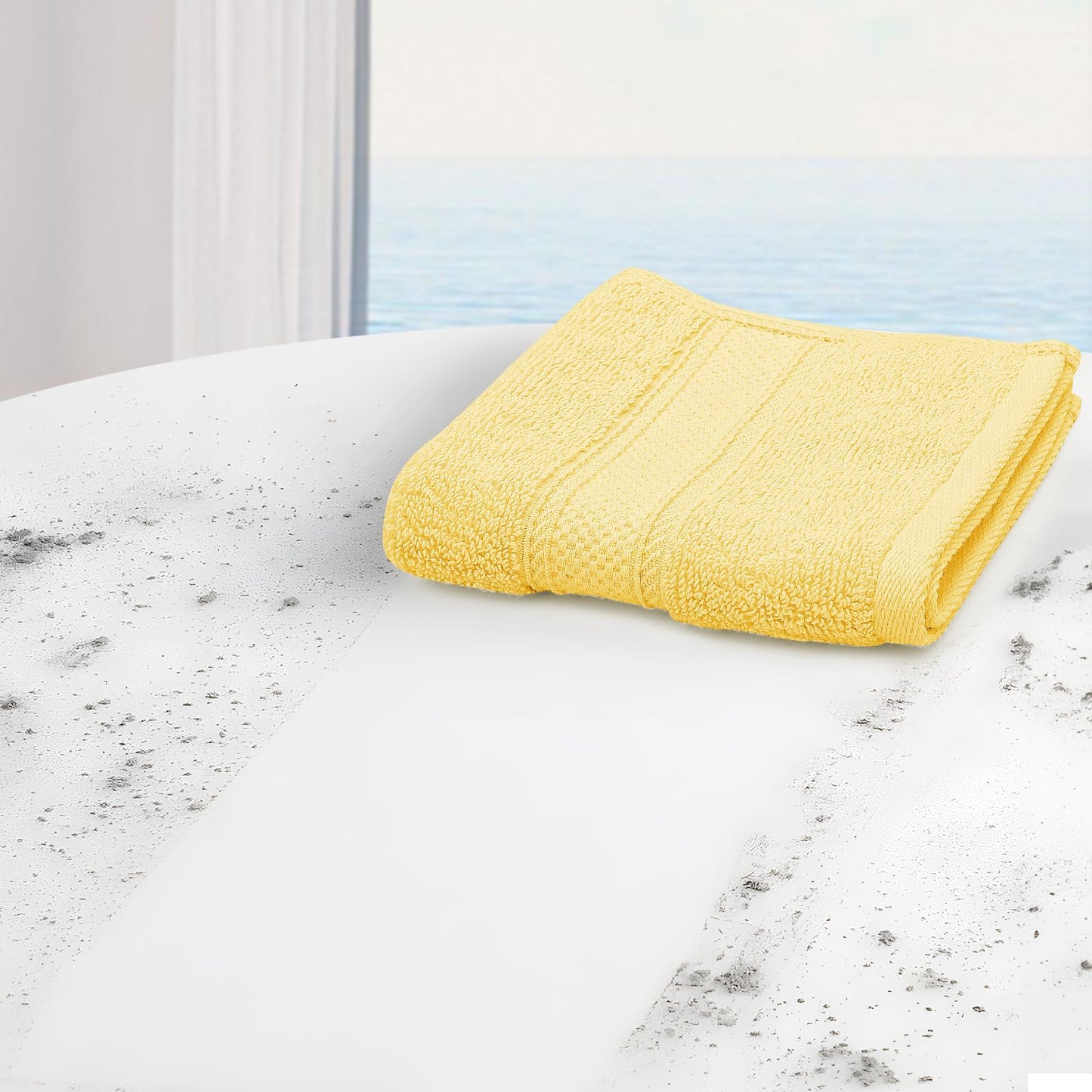 MoNiBloom 12-Piece 100% Cotton Face Wash Cloth Set for Bathroom Home Hotel Spa Gym Yoga Shower Highly Absorbent Ultra Soft Quick-Dry (Lemon Yellow)