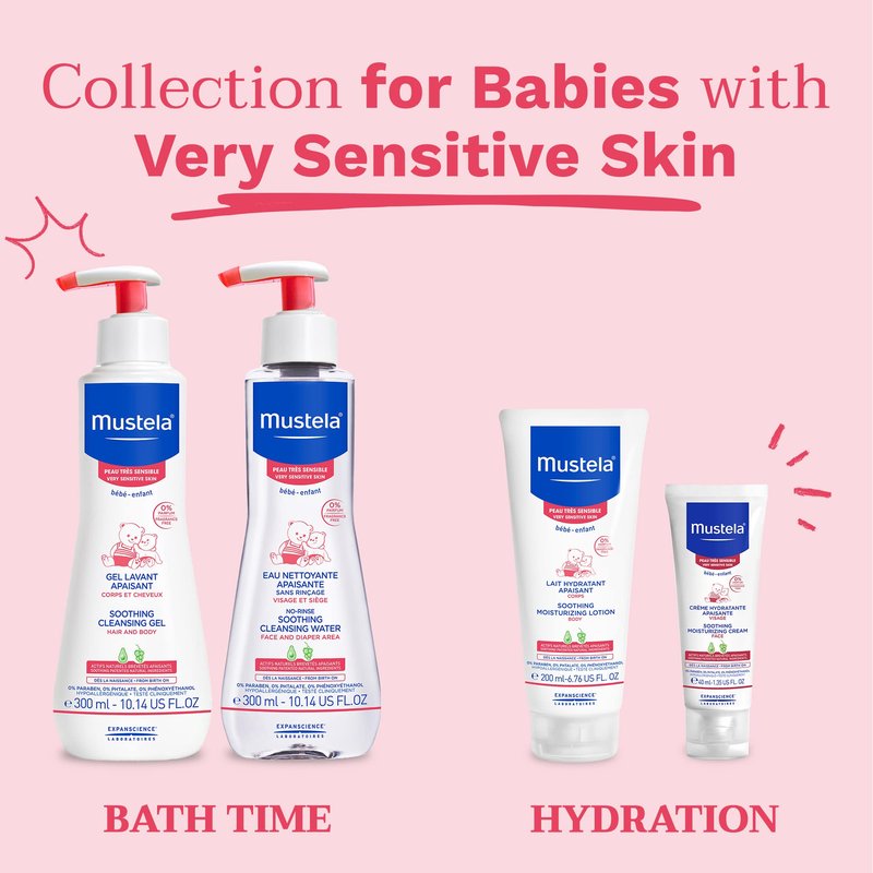 Mustela Baby Soothing Cleansing Water - No-Rinse Micellar Water for Very Sensitive Skin - with Natural Avocado & Schizandra Berry - Fragrance Free - 10.14 fl. Oz