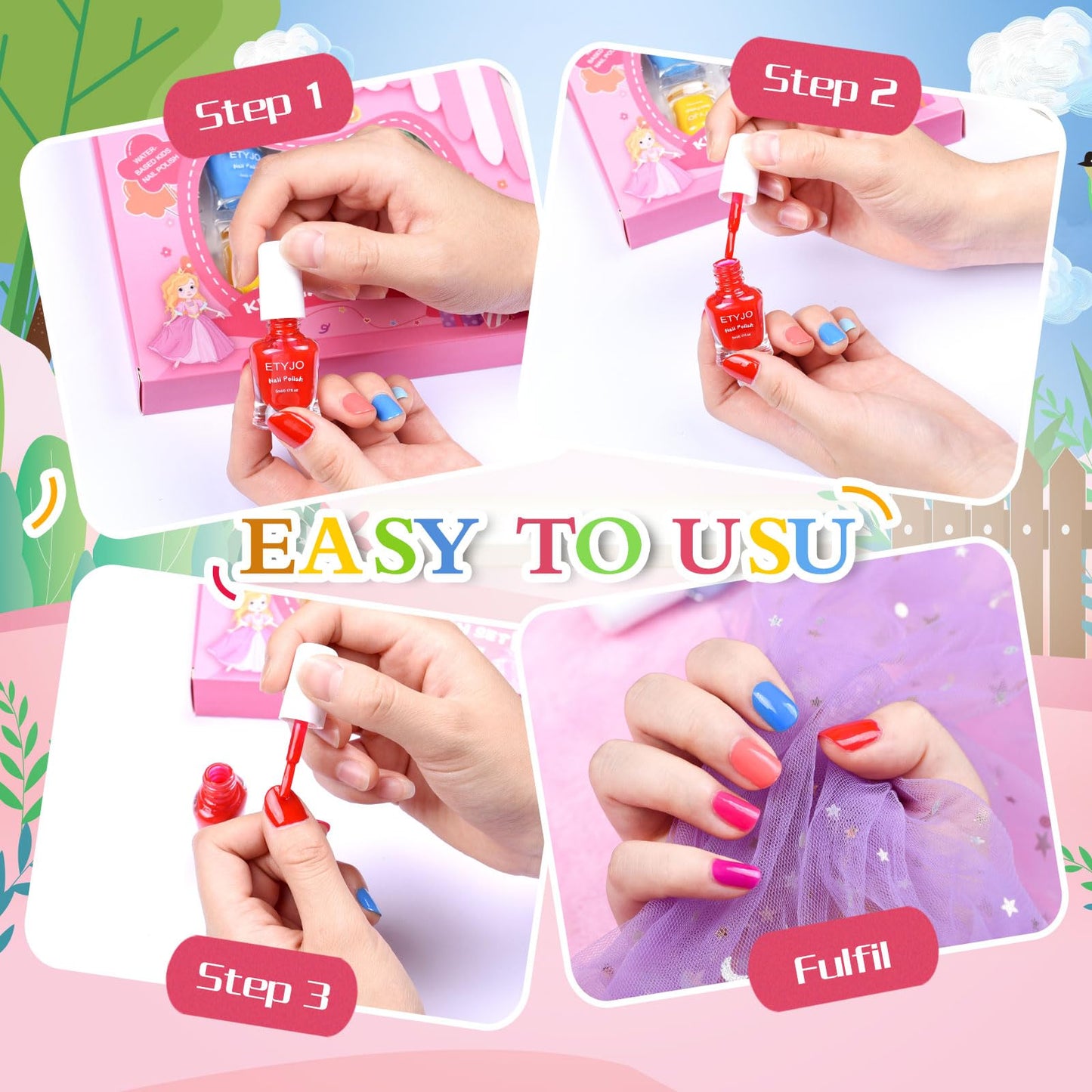 ETYJO Kids Nail Polish Non-Toxic Nail Polish Set for Girls 10 rainbow Colors Water Based Peel Off Quick Dry Nail Polish Kit for Age 3+ Toddler Teen Birthday Gift