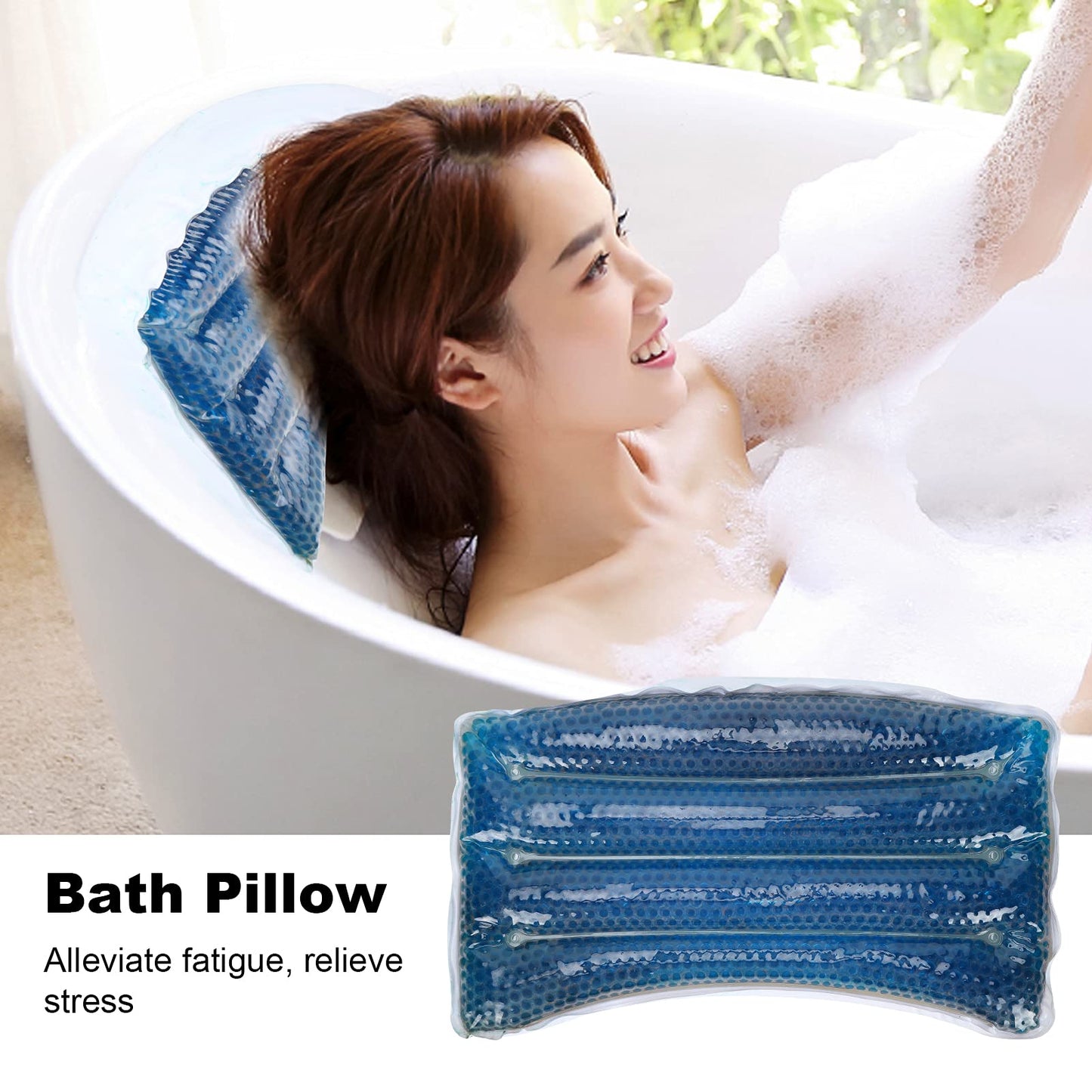 30cm Bathtub Spa Pillow, Non‑Slip Support Head Neck Soft Comfortable Bath Ice Gel Pillows for Tub (Blue)